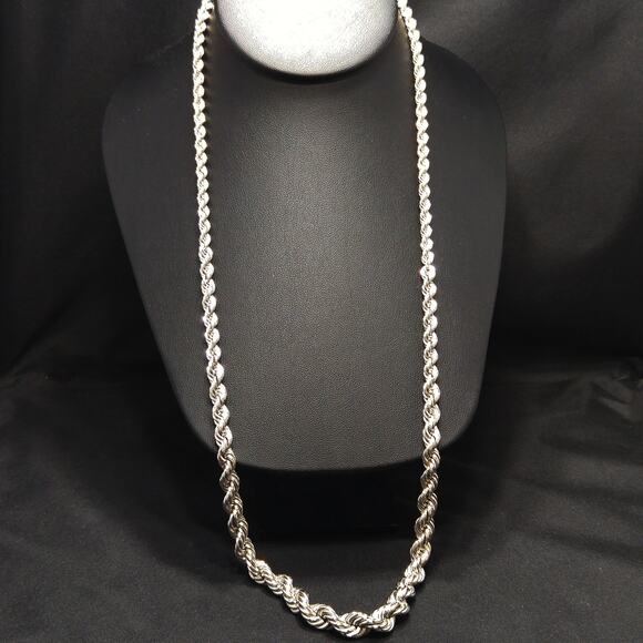 Vintage Monet Rope Chain Necklace – Silver Tone, Rhodium Plated, 27" - Picture 10 of 10